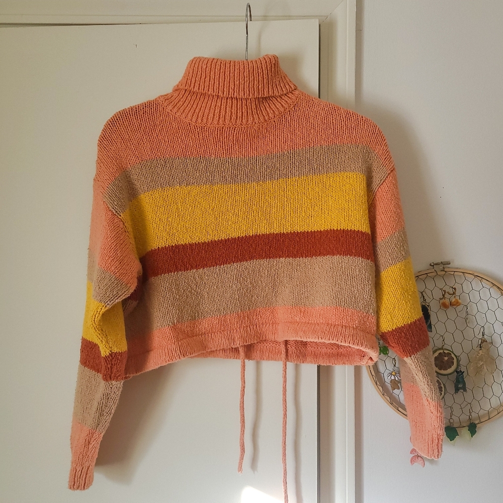 Lush colorblock cropped turtleneck sweater